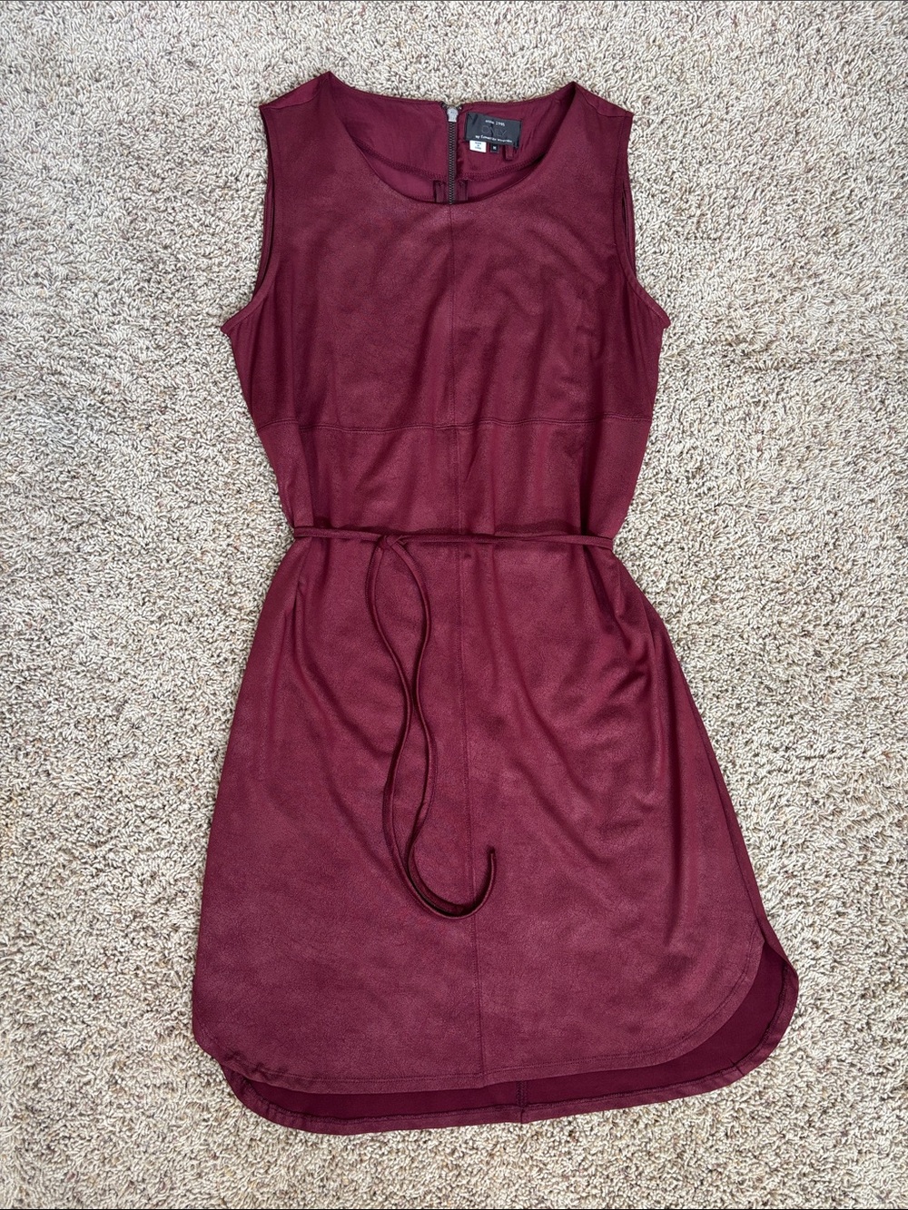 ONLY Burgundy Faux Suede Sleeveless Tie Waist Curved Hem Dress - Picture 3 of 8